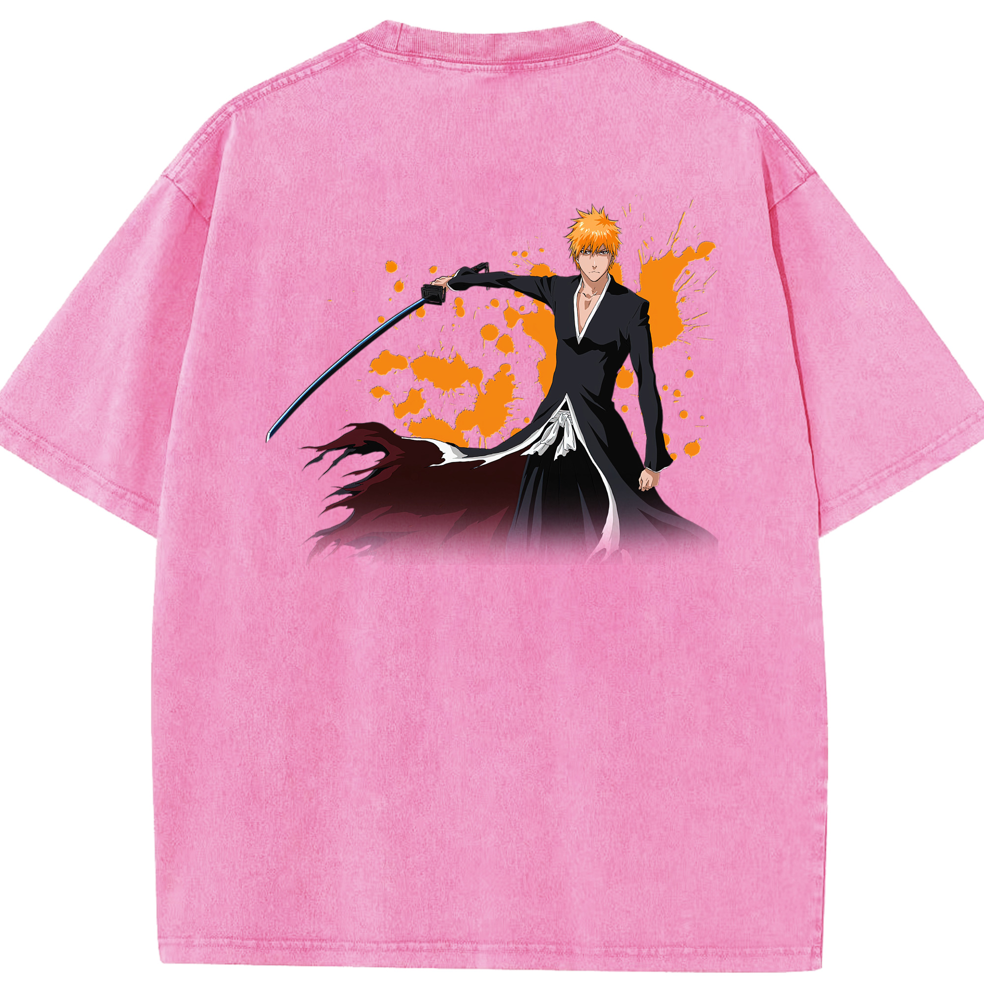 （画像用） ブリーチ 黒崎一護（くろさき いちご）BLEACH Kurosaki Ichigo 綿100% ヴィンテージ風 半袖Tシャツ（背面プリント）